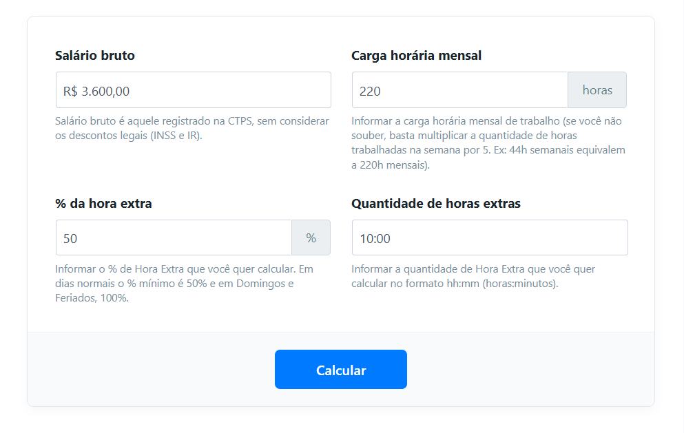 calculo hora extra